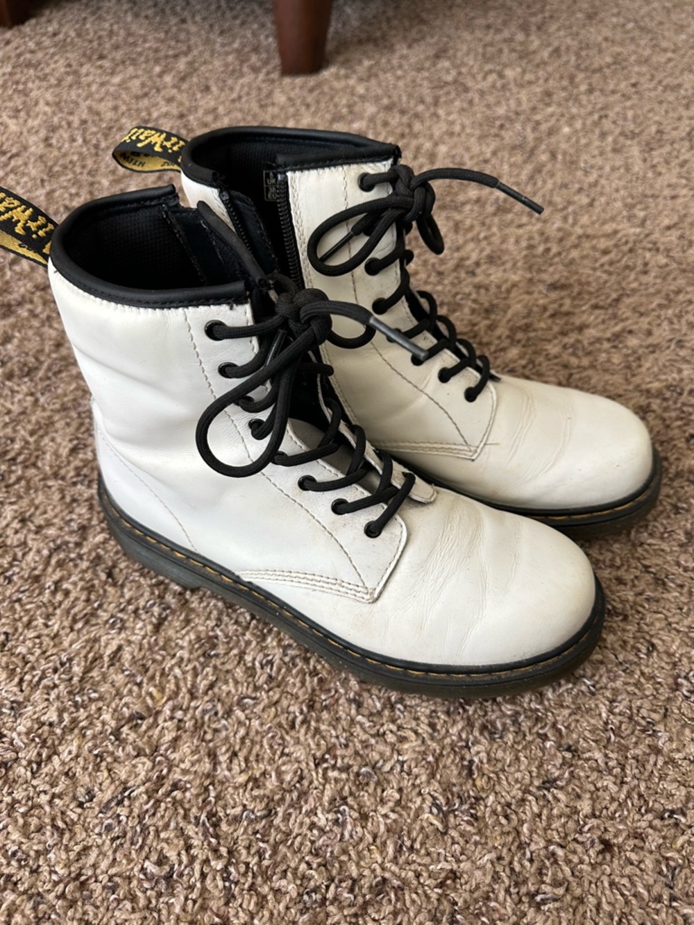 Dr. Martens White Leather Lace-Up Combat Boots with Black Trim